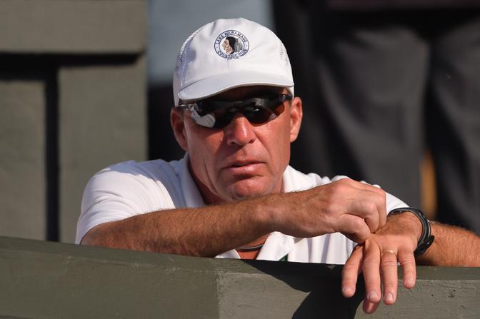 Ivan Lendl, coach di Andy Murray, segue attentamente l'andamento del match. Afp